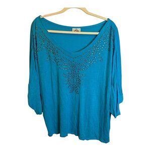 Ariat‎ Blouse Women's Size XL oversized studded loose blue